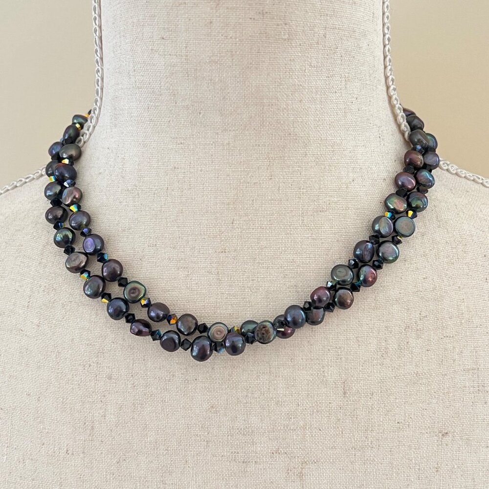 Peacock Pearls and Iridescent Crystal Beads 33" Necklace